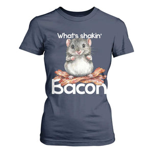 What is Shakin Bacon Funny Mouse T Shirt For Women Pun Animal Humor TS02 Navy Print Your Wear