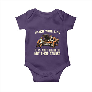 Teach Your Kids To Change Their Oil Baby Onesie Not Their Gender Dad and Son Father's Day TS02 Purple Print Your Wear