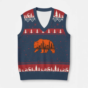 Chicago Skyline Bear V-Neck Knit Sweater Vest Windy City Pride True Lover Sports Fan TS02 Navy Red Print Your Wear