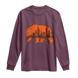 Chicago Skyline Bear Long Sleeve Shirt Windy City Pride True Lover Sports Fan TS02 Maroon Print Your Wear