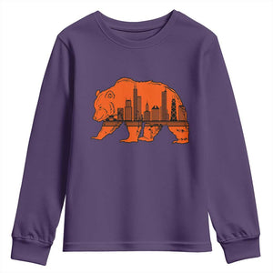 Chicago Skyline Bear Youth Sweatshirt Windy City Pride True Lover Sports Fan TS02 Purple Print Your Wear