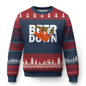 Funny Drinking Bear Beer Down Ugly Christmas Sweater Tailgate Gift for Football Fans TS02 Navy Red Print Your Wear
