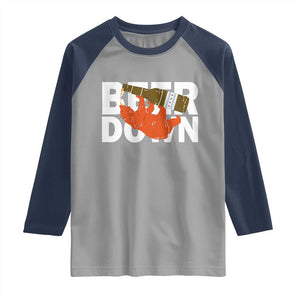 Funny Drinking Bear Beer Down Raglan Shirt Tailgate Gift for Football Fans TS02 Sport Gray Navy Print Your Wear