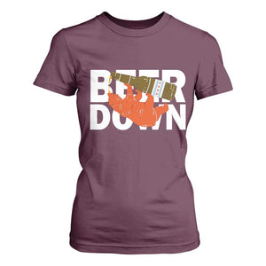 Funny Drinking Bear Beer Down T Shirt For Women Tailgate Gift for Football Fans TS02 Maroon Print Your Wear