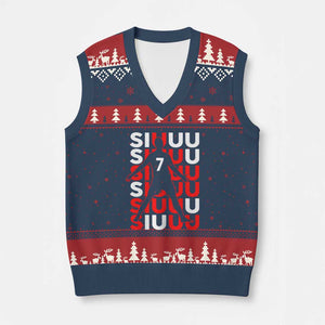 Siuuuu Celebration Number 7 Seven Soccer Fans V-Neck Knit Sweater Vest TS02 Navy Red Print Your Wear