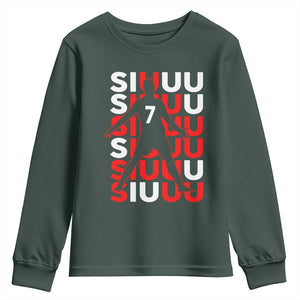 Siuuuu Celebration Number 7 Seven Soccer Fans Youth Sweatshirt TS02 Dark Forest Green Print Your Wear