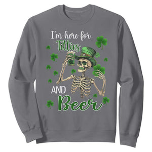 Funny St. Patricks Day Drinking Sweatshirt I'm Here For Titties And Beer TS02 Charcoal Printyourwear