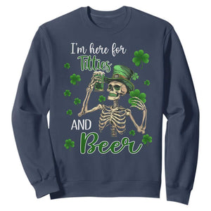 Funny St. Patricks Day Drinking Sweatshirt I'm Here For Titties And Beer TS02 Navy Printyourwear