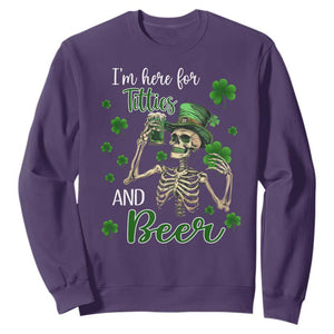 Funny St. Patricks Day Drinking Sweatshirt I'm Here For Titties And Beer TS02 Purple Printyourwear