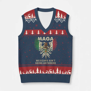 Mexicans Ain't Going Anywhere V-Neck Knit Sweater Vest Eagle Mexico Flag Retro Vintage TS02 Navy Red Print Your Wear