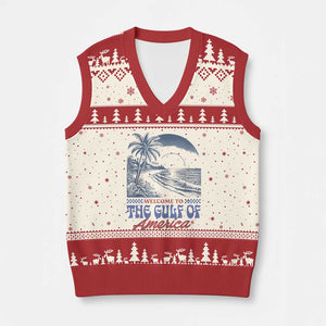 Welcome To America's Gulf V-Neck Knit Sweater Vest Retro Vintage Beach TS02 Beige Red Print Your Wear