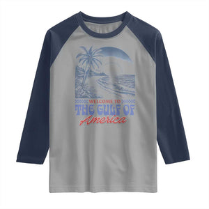 Welcome To America's Gulf Raglan Shirt Retro Vintage Beach TS02 Sport Gray Navy Print Your Wear