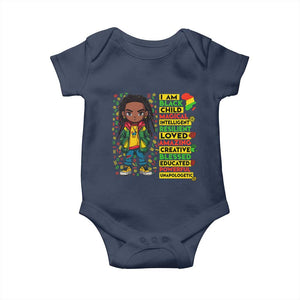 I Am Black Child Baby Onesie Locd Boy African American Pride Black History Month TS02 Navy Print Your Wear