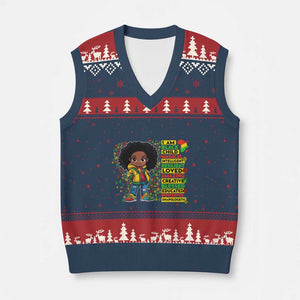 I Am Black Child V-Neck Knit Sweater Vest Afro Girl African American Pride Black History Month TS02 Navy Red Print Your Wear