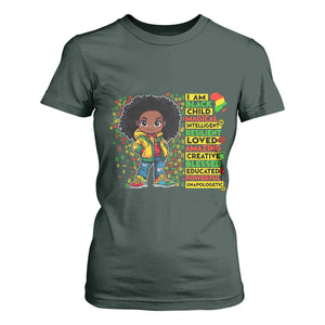 I Am Black Child T Shirt For Women Afro Girl African American Pride Black History Month TS02 Dark Forest Green Print Your Wear