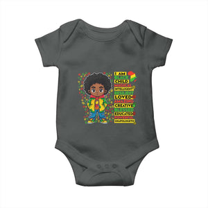 I Am Black Child Baby Onesie Afro Boy African American Pride Black History Month TS02 Dark Heather Print Your Wear