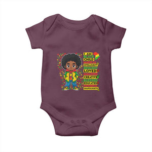 I Am Black Child Baby Onesie Afro Boy African American Pride Black History Month TS02 Maroon Print Your Wear