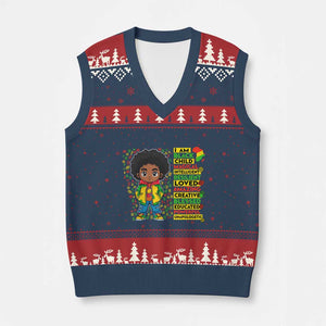 I Am Black Child V-Neck Knit Sweater Vest Afro Boy African American Pride Black History Month TS02 Navy Red Print Your Wear