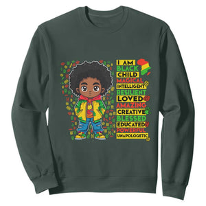 I Am Black Child Sweatshirt Afro Boy African American Pride Black History Month TS02 Dark Forest Green Print Your Wear