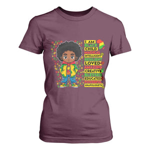 I Am Black Child T Shirt For Women Afro Boy African American Pride Black History Month TS02 Maroon Print Your Wear