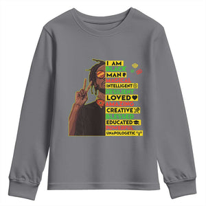 I Am Black Man Youth Sweatshirt Cool Locd African American Pride Black History Month TS02 Charcoal Print Your Wear