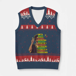 I Am Black Woman V-Neck Knit Sweater Vest Afro African American Pride Black History Month TS02 Navy Red Print Your Wear