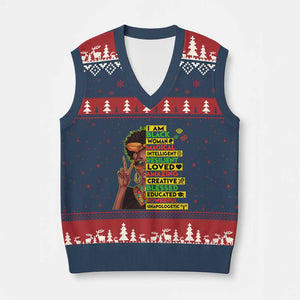 I Am Black Man V-Neck Knit Sweater Vest Afro African American Pride Black History Month TS02 Navy Red Print Your Wear