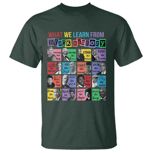 What We Learn From Black History T Shirt - Black Civil Rights Leaders Heritage Tribute Tee TS02 Dark Forest Green Print Your Wear