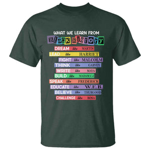 What We Learn From Black History T Shirt Celebration African American Roots Pride TS02 Dark Forest Green Print Your Wear