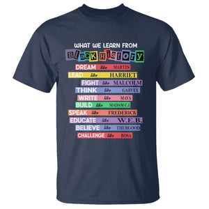 What We Learn From Black History T Shirt Celebration African American Roots Pride TS02 Navy Print Your Wear