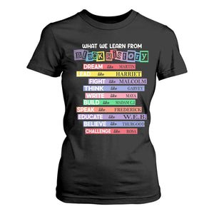 What We Learn From Black History T Shirt For Women Celebration African American Roots Pride TS02 Black Print Your Wear