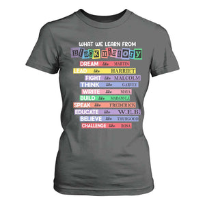 What We Learn From Black History T Shirt For Women Celebration African American Roots Pride TS02 Dark Heather Print Your Wear