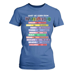 What We Learn From Black History T Shirt For Women Celebration African American Roots Pride TS02 Royal Blue Print Your Wear