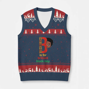 Black History Month Boy V-Neck Knit Sweater Vest B Is For Brilliant HBCU Education TS02 Navy Red Print Your Wear