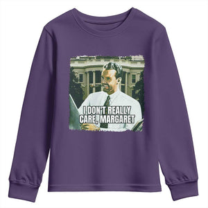 Funny JD Vance Interview Meme Youth Sweatshirt I Don't Really Care Margaret TS02 Purple Print Your Wear
