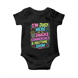 I'm Just Here for The Snacks Commercials Halftime Show Baby Onesie Funny Game Day Neon Style TS02 Black Print Your Wear
