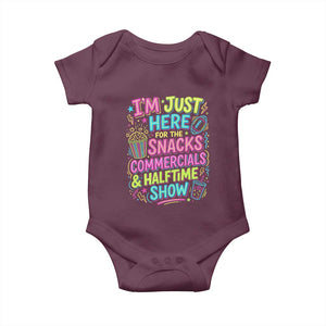 I'm Just Here for The Snacks Commercials Halftime Show Baby Onesie Funny Game Day Neon Style TS02 Maroon Print Your Wear
