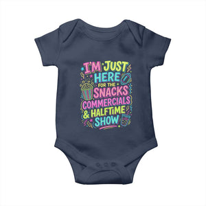 I'm Just Here for The Snacks Commercials Halftime Show Baby Onesie Funny Game Day Neon Style TS02 Navy Print Your Wear