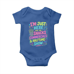 I'm Just Here for The Snacks Commercials Halftime Show Baby Onesie Funny Game Day Neon Style TS02 Royal Blue Print Your Wear