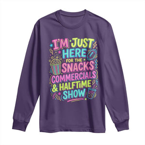 I'm Just Here for The Snacks Commercials Halftime Show Long Sleeve Shirt Funny Game Day Neon Style TS02 Purple Print Your Wear