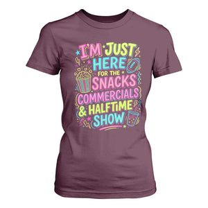 I'm Just Here for The Snacks Commercials Halftime Show T Shirt For Women Funny Game Day Neon Style TS02 Maroon Print Your Wear