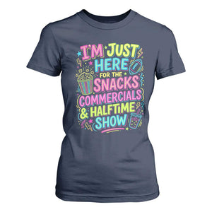 I'm Just Here for The Snacks Commercials Halftime Show T Shirt For Women Funny Game Day Neon Style TS02 Navy Print Your Wear