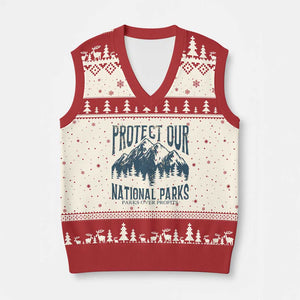 Protect Our National Parks V-Neck Knit Sweater Vest Retro Mountain Nature Graphic TS02 Beige Red Print Your Wear