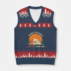 Respect The Locals V-Neck Knit Sweater Vest America's National Parks Vintage Bigfoot TS02 Navy Red Print Your Wear