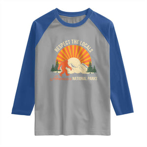 Respect The Locals Raglan Shirt America's National Parks Vintage Bigfoot TS02 Sport Gray Royal Print Your Wear