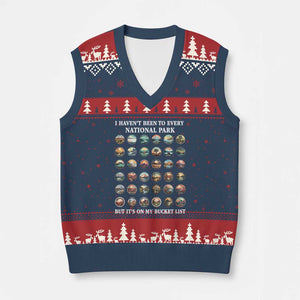 National Parks Bucket List V-Neck Knit Sweater Vest I Haven't Been To Wishlist TS02 Navy Red Print Your Wear