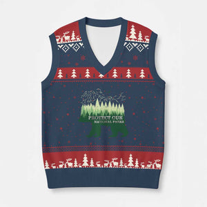 Protect Our Parks National Park V-Neck Knit Sweater Vest Bear Hiking Nature TS02 Navy Red Print Your Wear