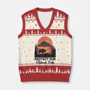 Protect Our National Parks V-Neck Knit Sweater Vest Bison Buffalo Vintage Graphic TS02 Beige Red Print Your Wear