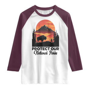 Protect Our National Parks Raglan Shirt Bison Buffalo Vintage Graphic TS02 White Maroon Print Your Wear