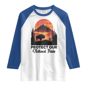 Protect Our National Parks Raglan Shirt Bison Buffalo Vintage Graphic TS02 White Royal Print Your Wear